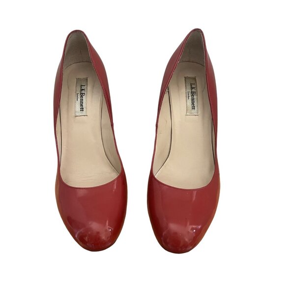 L.K. Bennett Size 8 Red Stila Patent Leather Round Toe Stiletto Pump Court Heels - Picture 2 of 12